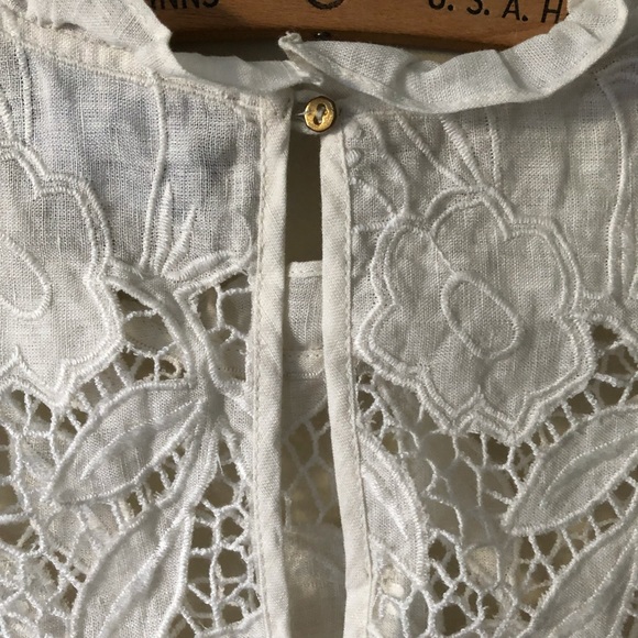 Ulla Johnson Top Ivory Short Sleeve Lace Linen 4 - Picture 9 of 11